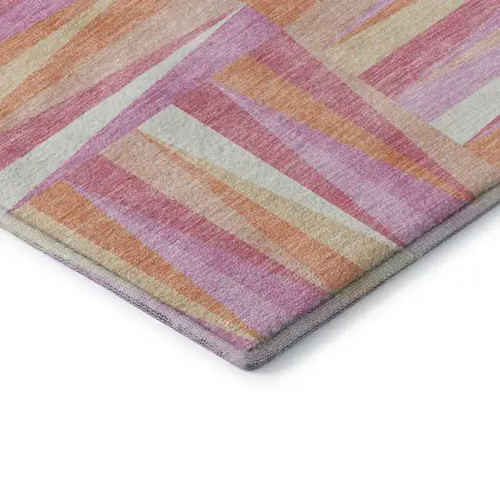 Blush Peach And Ivory Geometric Washable Area Rug With UV Protection Photo 7