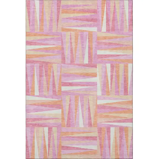 Blush Peach And Ivory Geometric Washable Area Rug With UV Protection Photo 2