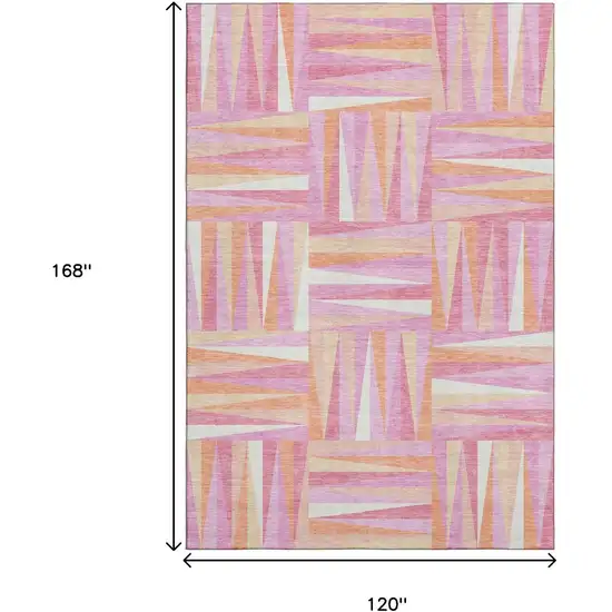Blush Peach And Ivory Geometric Washable Area Rug With UV Protection Photo 9