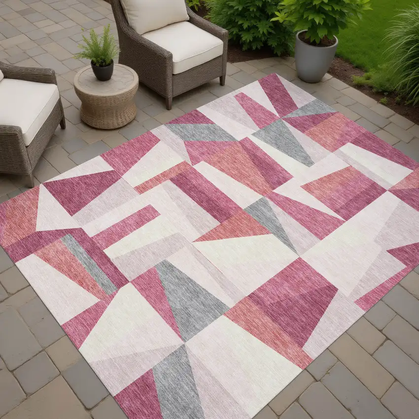 Blush Pewter And Ivory Geometric Washable Indoor Outdoor Area Rug Photo 6