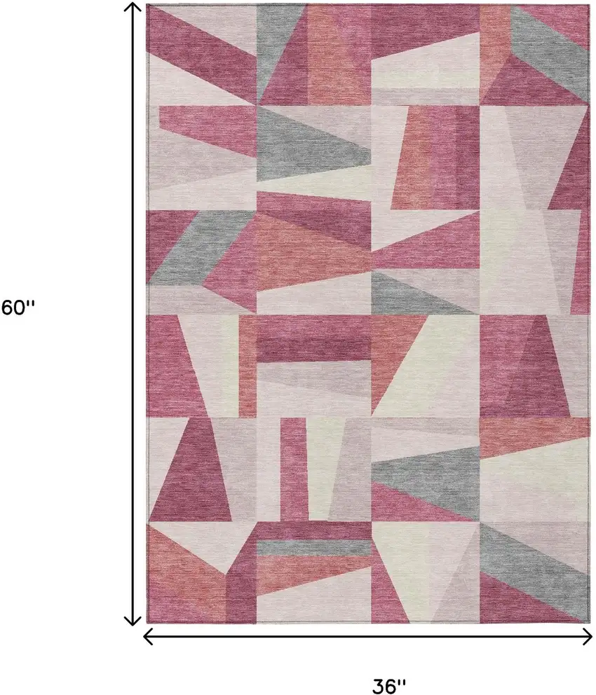 Blush Pewter And Ivory Geometric Washable Indoor Outdoor Area Rug Photo 3