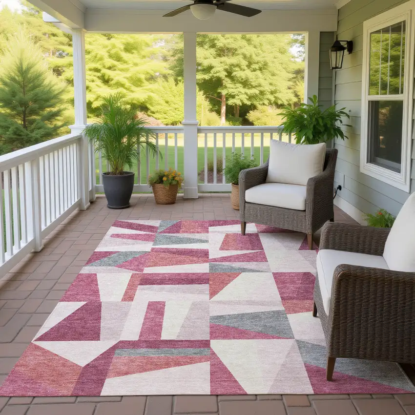 Blush Pewter And Ivory Geometric Washable Indoor Outdoor Area Rug Photo 9