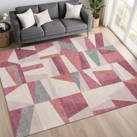 Blush Pewter And Ivory Geometric Washable Indoor Outdoor Area Rug Photo 9