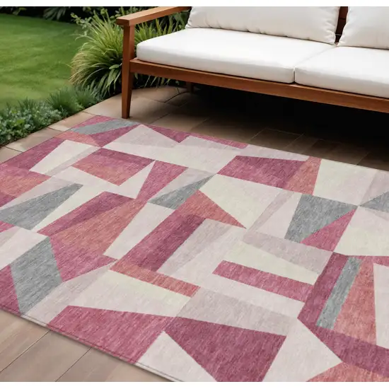 Blush Pewter And Ivory Geometric Washable Indoor Outdoor Area Rug Photo 1