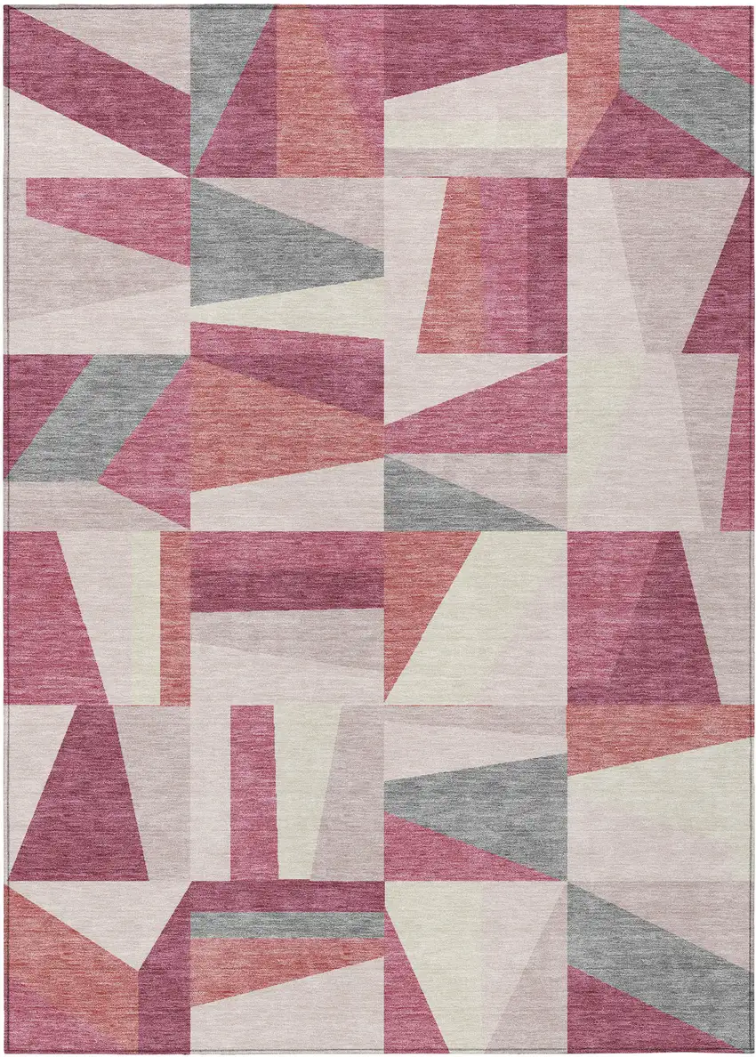 Blush Pewter And Ivory Geometric Washable Indoor Outdoor Area Rug Photo 2