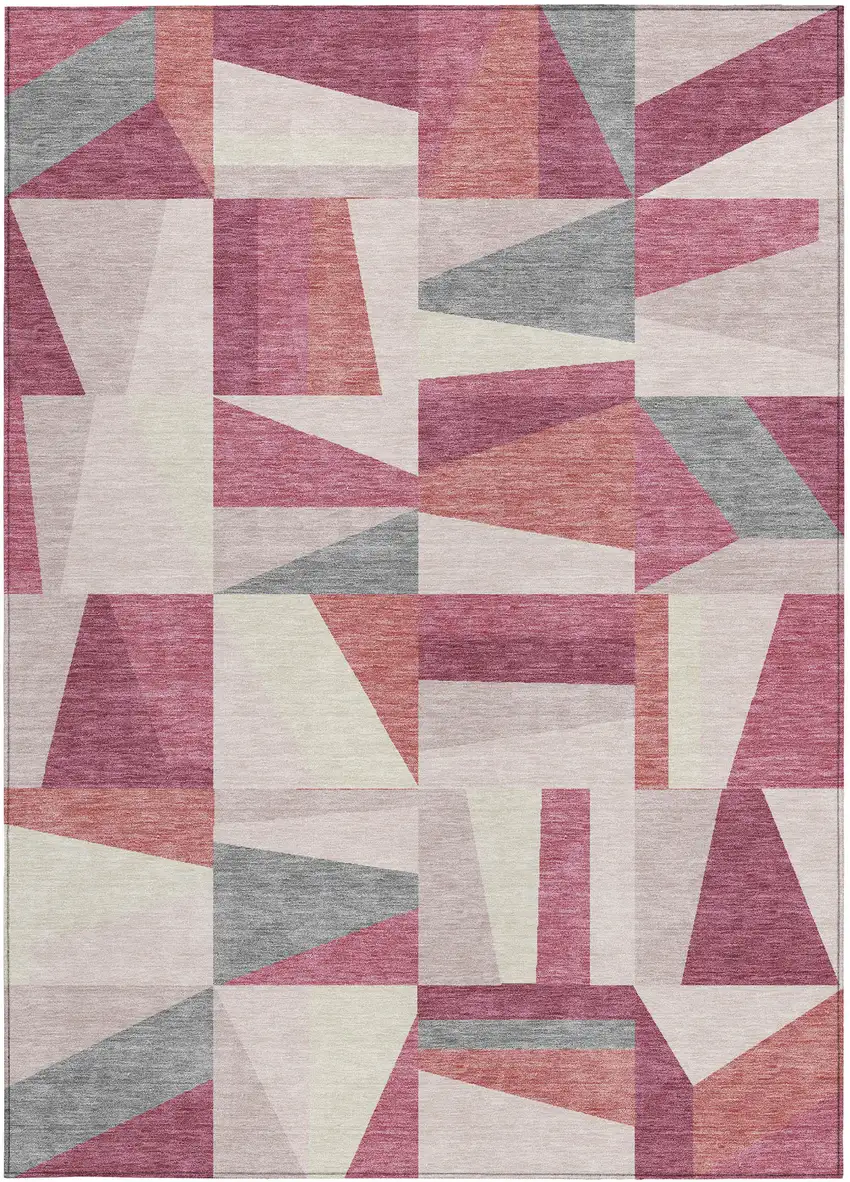 Blush Pewter And Ivory Geometric Washable Indoor Outdoor Area Rug Photo 4