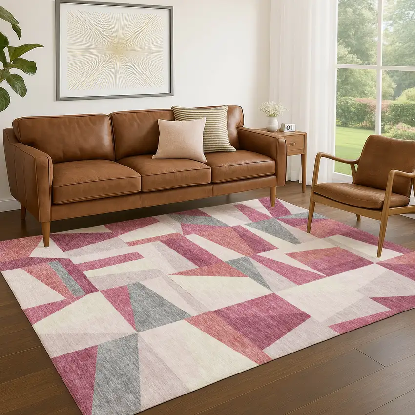 Blush Pewter And Ivory Geometric Washable Indoor Outdoor Area Rug Photo 9