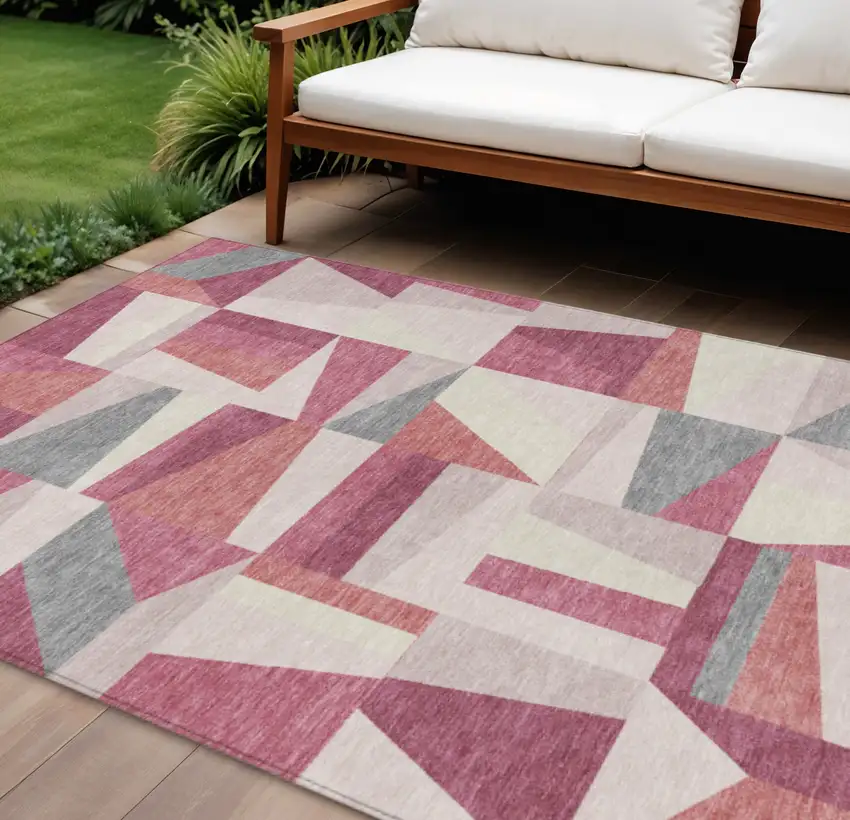 Blush Pewter And Ivory Geometric Washable Indoor Outdoor Area Rug Photo 1