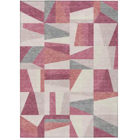 Blush Pewter And Ivory Geometric Washable Indoor Outdoor Area Rug Photo 2