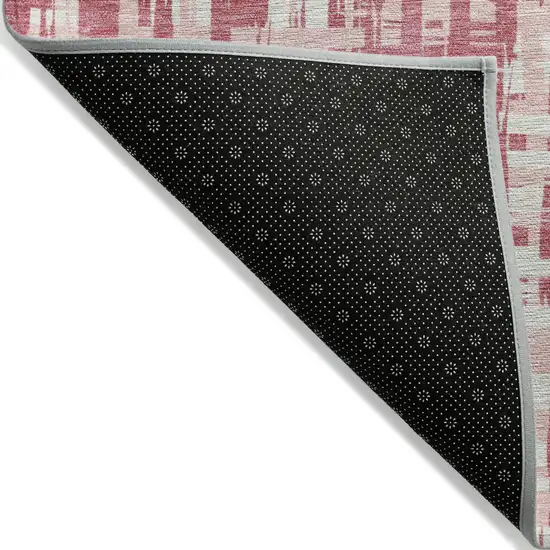 Blush Pink And Beige Abstract Washable Indoor Outdoor Area Rug Photo 3