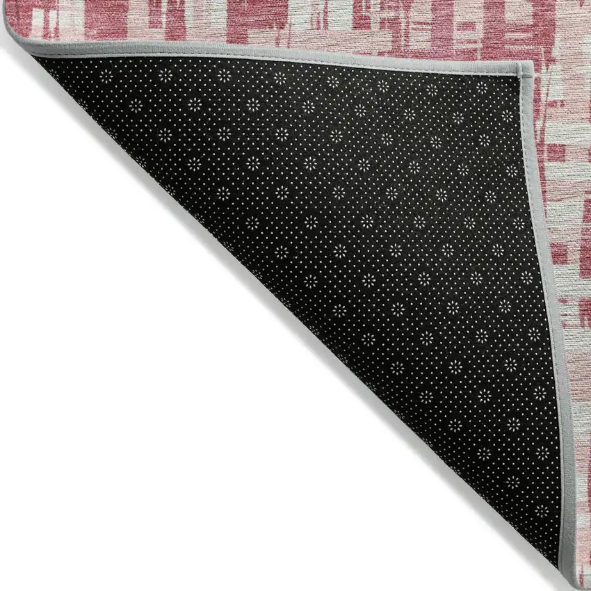Blush Pink And Beige Abstract Washable Indoor Outdoor Area Rug Photo 3