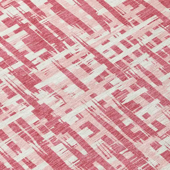 Blush Pink And Beige Abstract Washable Indoor Outdoor Area Rug Photo 5