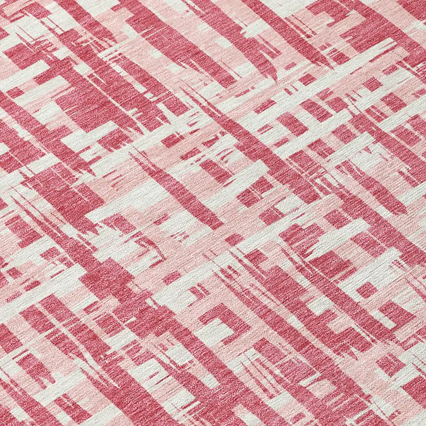 Blush Pink And Beige Abstract Washable Indoor Outdoor Area Rug Photo 5