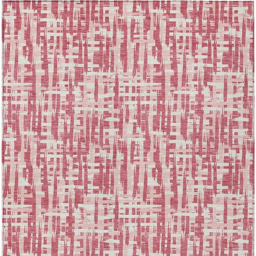 Blush Pink And Beige Abstract Washable Indoor Outdoor Area Rug Photo 7