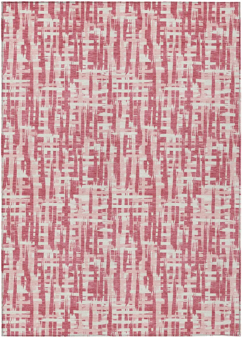 Blush Pink And Beige Abstract Washable Indoor Outdoor Area Rug Photo 2
