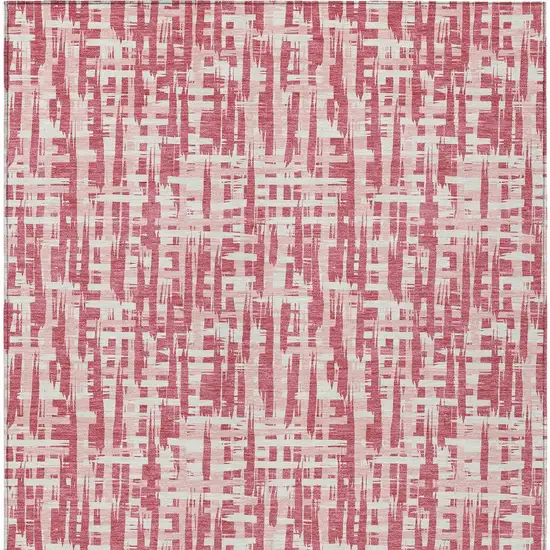 Blush Pink And Beige Abstract Washable Indoor Outdoor Area Rug Photo 7