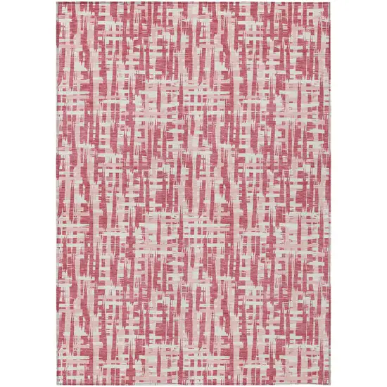 Blush Pink And Beige Abstract Washable Indoor Outdoor Area Rug Photo 2
