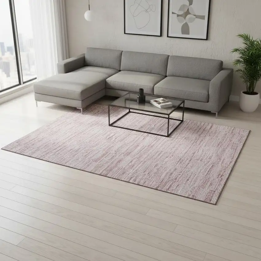 Blush Pink And Beige Striped Washable Area Rug With UV Protection Photo 2