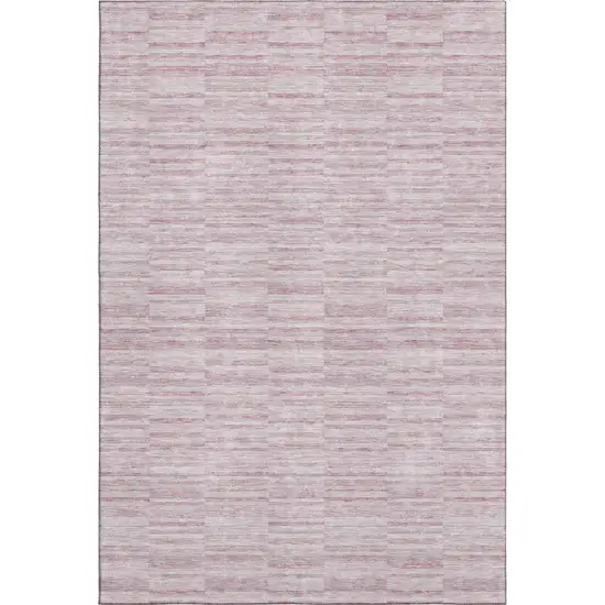 Blush Pink And Beige Striped Washable Area Rug With UV Protection Photo 1