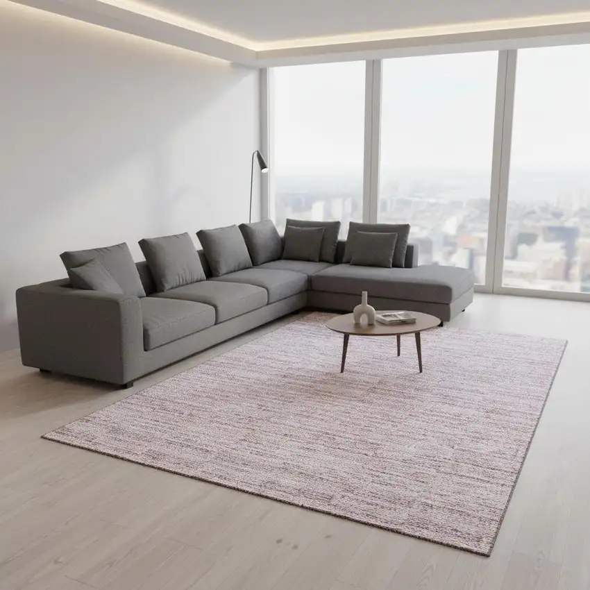 Blush Pink And Beige Striped Washable Area Rug With UV Protection Photo 2