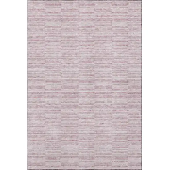 Blush Pink And Beige Striped Washable Area Rug With UV Protection Photo 4