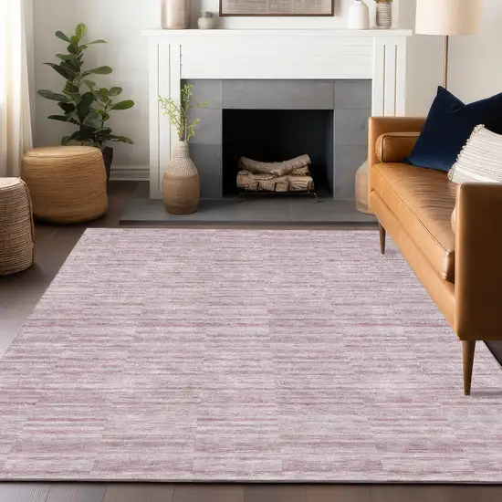 Blush Pink And Beige Striped Washable Area Rug With UV Protection Photo 6