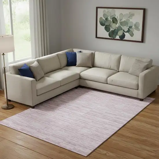 Blush Pink And Beige Striped Washable Area Rug With UV Protection Photo 1