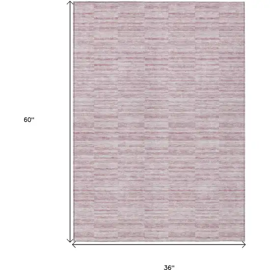 Blush Pink And Beige Striped Washable Indoor Outdoor Area Rug Photo 3