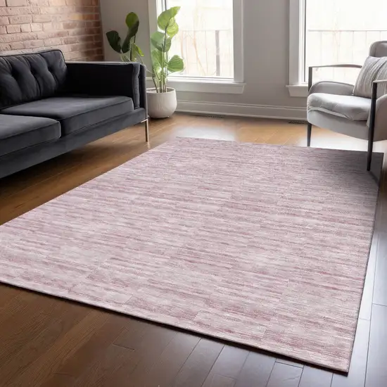Blush Pink And Beige Striped Washable Indoor Outdoor Area Rug Photo 9