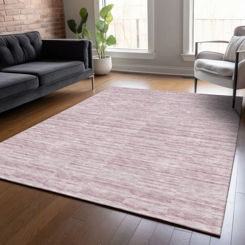 Blush Pink And Beige Striped Washable Indoor Outdoor Area Rug Photo 9