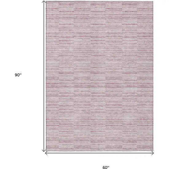 Blush Pink And Beige Striped Washable Indoor Outdoor Area Rug Photo 3