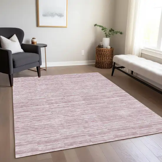 Blush Pink And Beige Striped Washable Indoor Outdoor Area Rug Photo 9