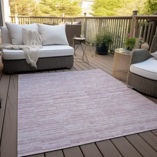 Blush Pink And Beige Striped Washable Indoor Outdoor Area Rug Photo 8