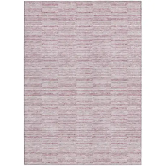 Blush Pink And Beige Striped Washable Indoor Outdoor Area Rug Photo 7