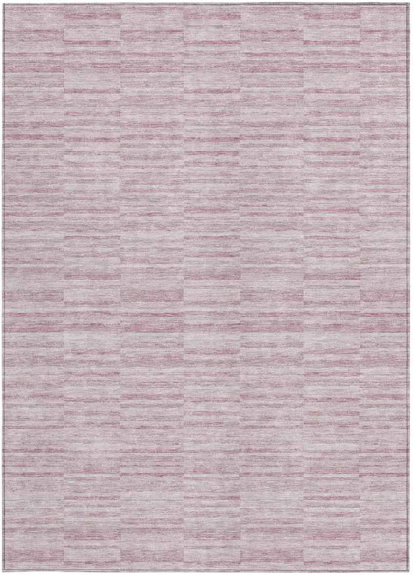 Blush Pink And Beige Striped Washable Indoor Outdoor Area Rug Photo 7