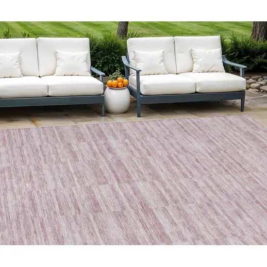 Blush Pink And Beige Striped Washable Indoor Outdoor Area Rug Photo 1