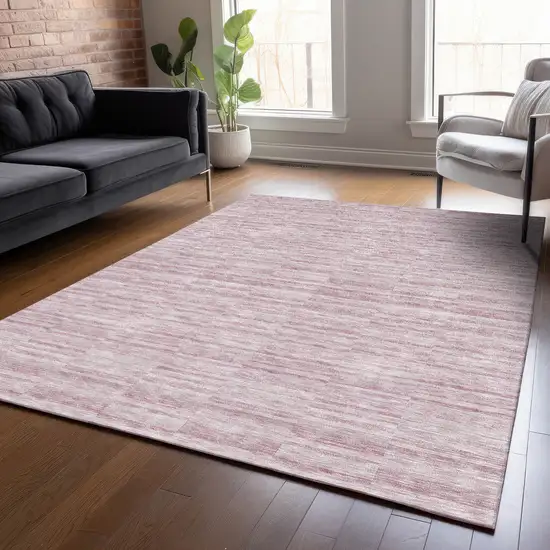 Blush Pink And Beige Striped Washable Indoor Outdoor Area Rug Photo 9