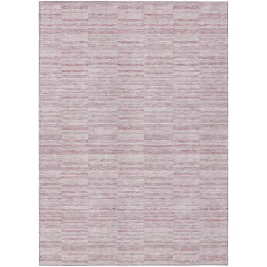 Blush Pink And Beige Striped Washable Indoor Outdoor Area Rug Photo 2