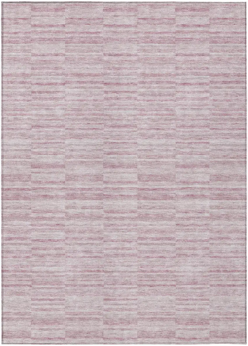 Blush Pink And Beige Striped Washable Indoor Outdoor Area Rug Photo 2