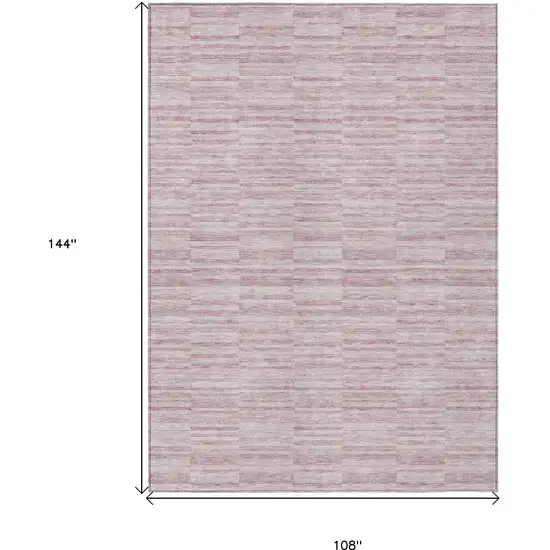 Blush Pink And Beige Striped Washable Indoor Outdoor Area Rug Photo 3