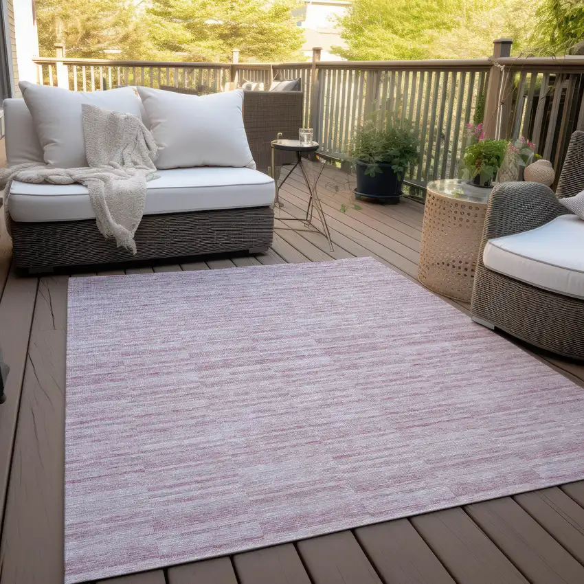 Blush Pink And Beige Striped Washable Indoor Outdoor Area Rug Photo 7