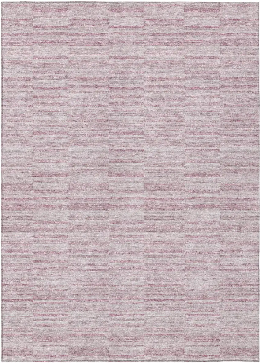 Blush Pink And Beige Striped Washable Indoor Outdoor Area Rug Photo 2