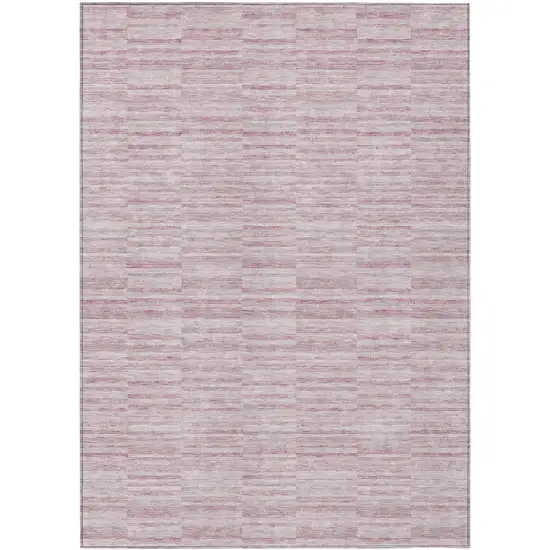 Blush Pink And Beige Striped Washable Indoor Outdoor Area Rug Photo 2