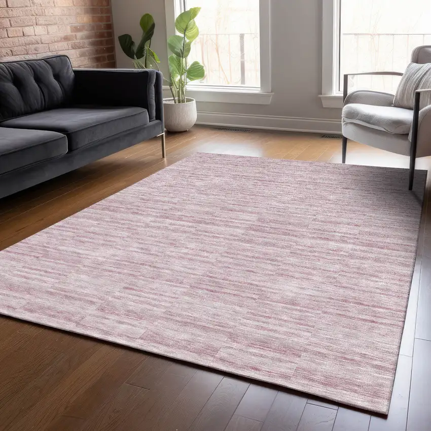Blush Pink And Beige Striped Washable Indoor Outdoor Area Rug Photo 8