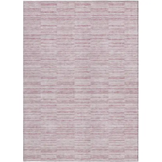 Blush Pink And Beige Striped Washable Indoor Outdoor Area Rug Photo 6