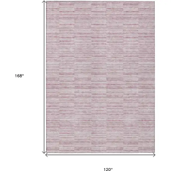 Blush Pink And Beige Striped Washable Indoor Outdoor Area Rug Photo 3