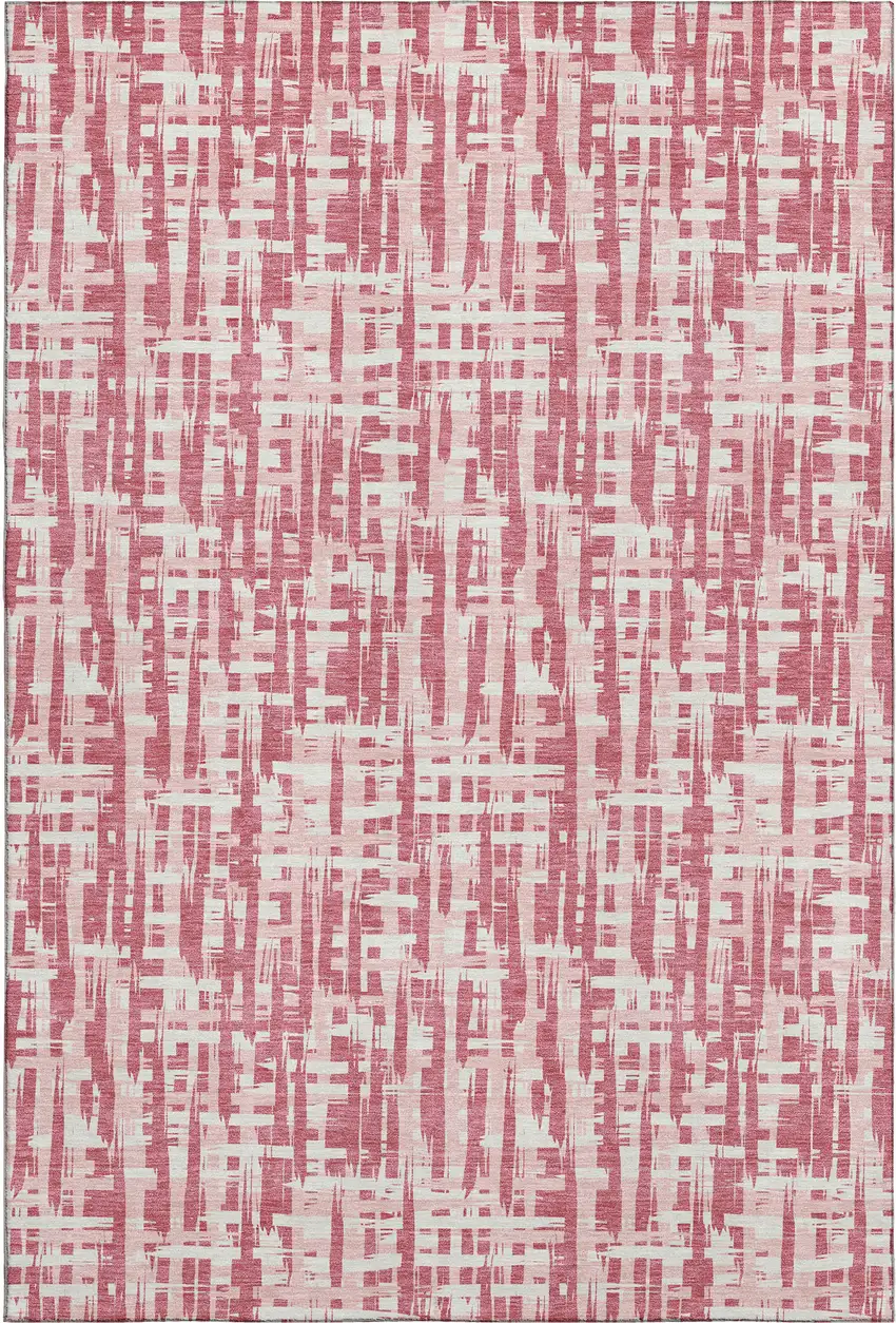 Blush Pink And Ivory Abstract Geometric Washable Area Rug With UV Protection Photo 1