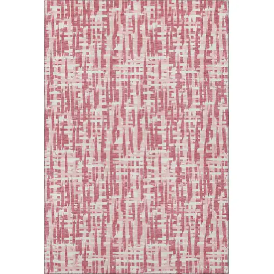 Blush Pink And Ivory Abstract Geometric Washable Area Rug With UV Protection Photo 2