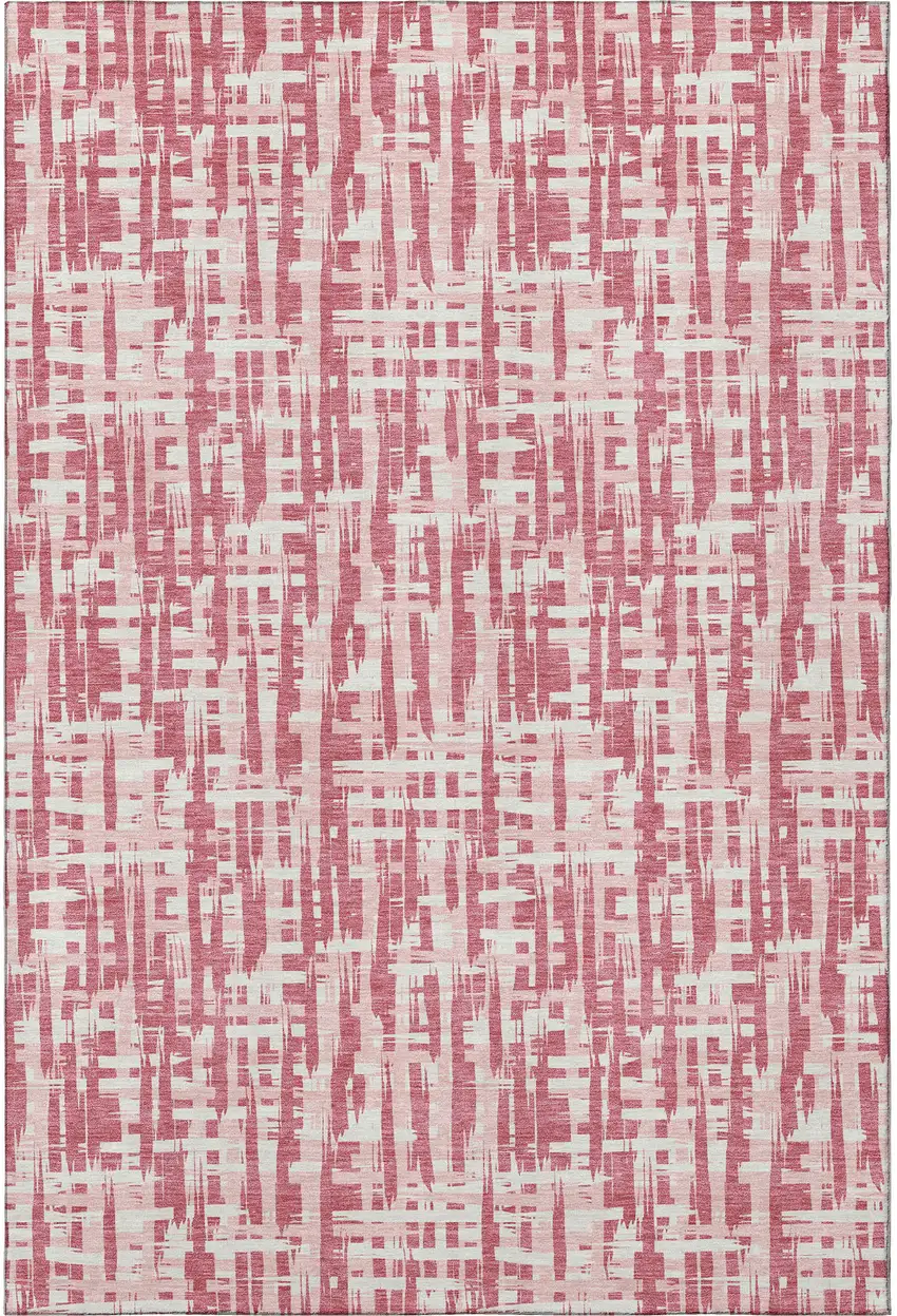 Blush Pink And Ivory Abstract Geometric Washable Area Rug With UV Protection Photo 2