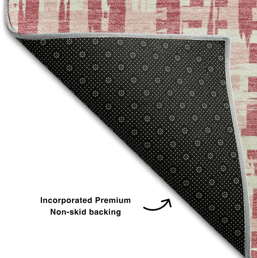 Blush Pink And Ivory Abstract Geometric Washable Area Rug With UV Protection Photo 5